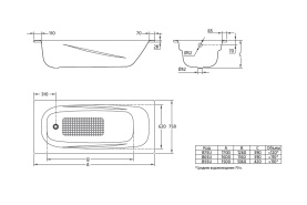 Стальная ванна BLB Universal Anatomica HG 170x75 см B75L с отверстиями под ручки 208 мм в Красноярске 3